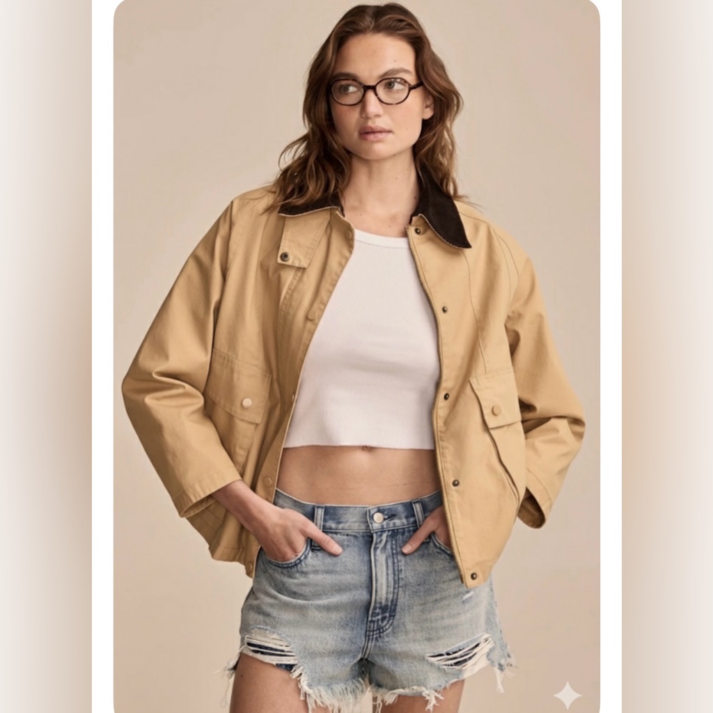 Lucky Brand Canvas Barn Jacket Tan Camel Corduroy Collar Chore Coat Nwt Xl
